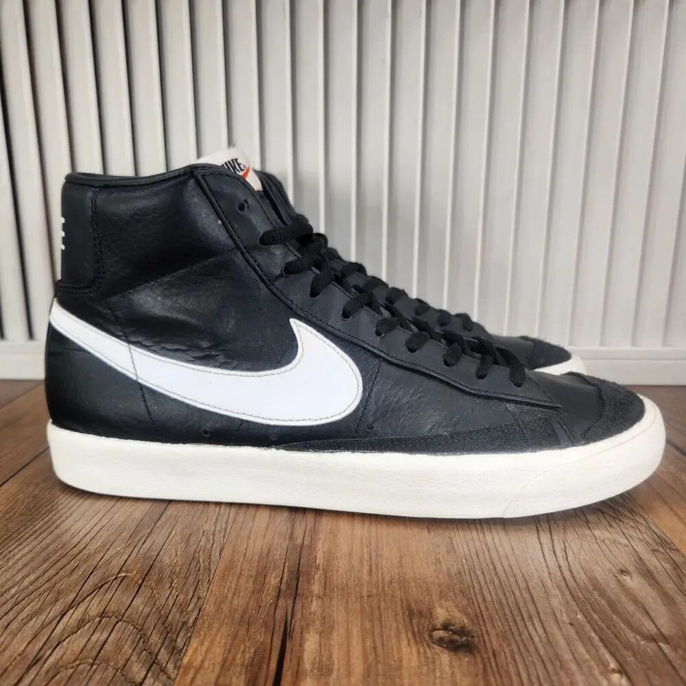 Nike Blazer Mid 77 Vintage Mens Size 10 Black Leather Sneakers Shoes BQ6806-002
